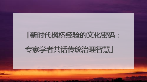 新时代枫桥经验的文化密码：专家学者共话传统治理智慧
